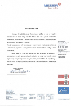 List referencyjny - Messer Polska