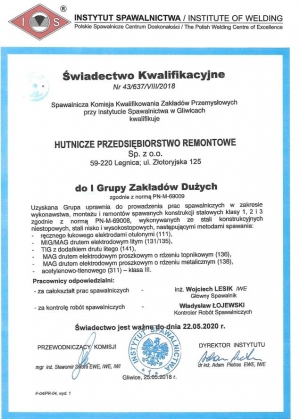 Certyfikat Instytut Spawalnictwa